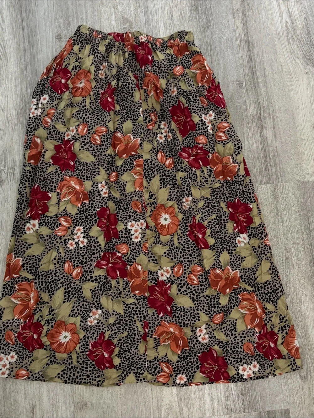 vintage Sag Harbor leopard floral maxi skirt Womens S pleated 90S Whimsy Boho